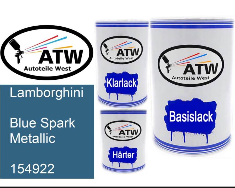 Lamborghini, Blue Spark Metallic, 154922: 500ml Lackdose + 500ml Klarlack + 250ml Härter - Set, von ATW Autoteile West.